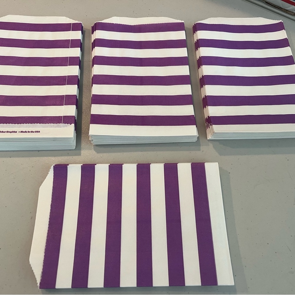 Purple and White Striped Paper Bags 100 bags for 15.00